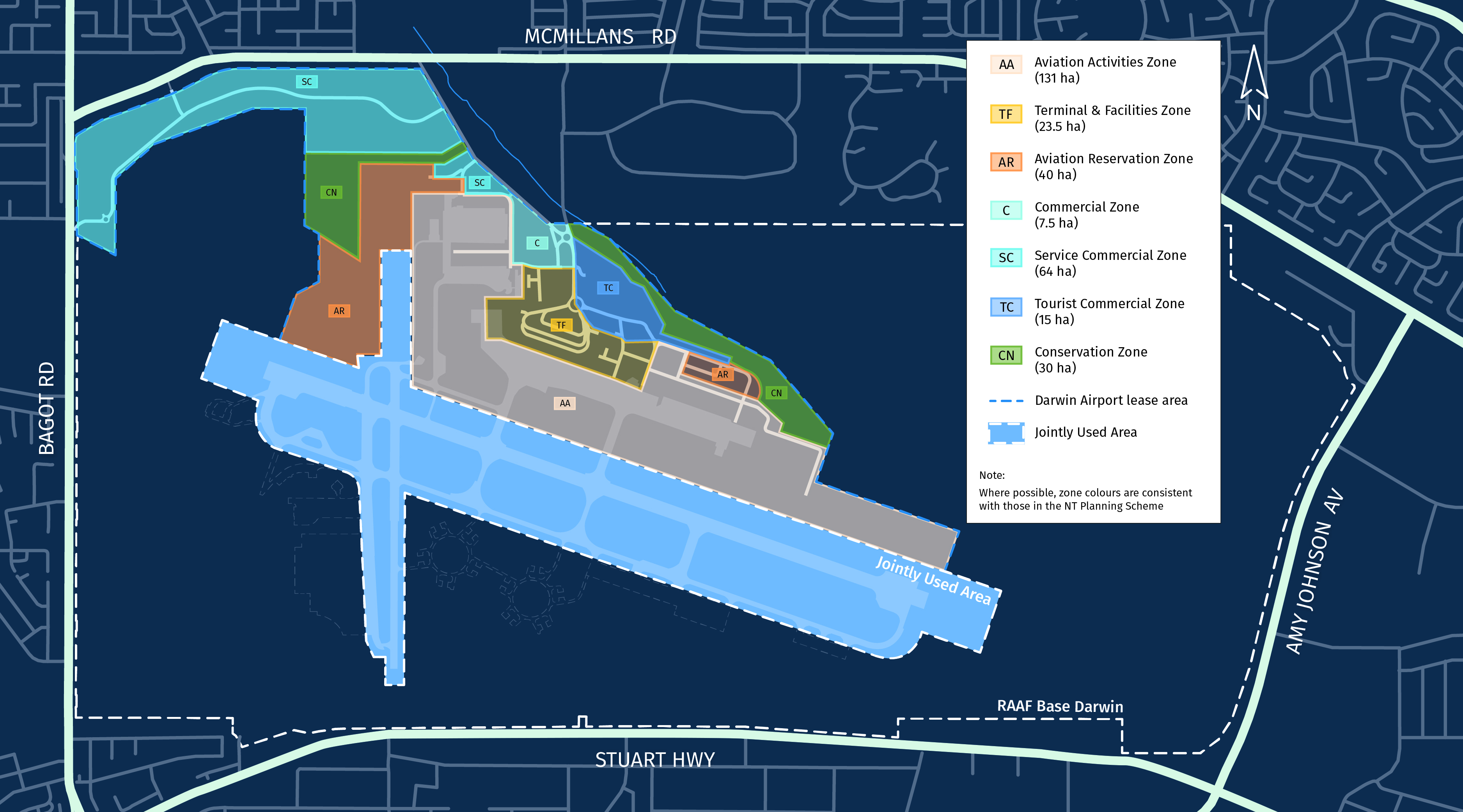 A vector map showing Darwin International Airport